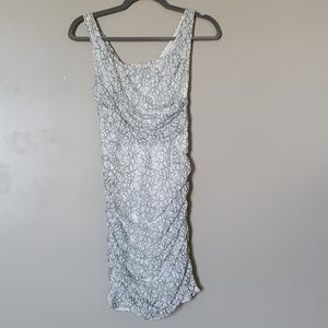 Express White and Black Lace Ruched Bodycon Dress